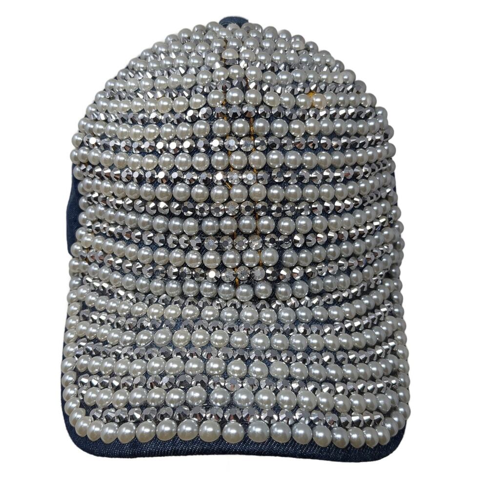 Shiny Crystals And Pearls Slideback Baseball Cap Multi One Size Denim 29 Palms